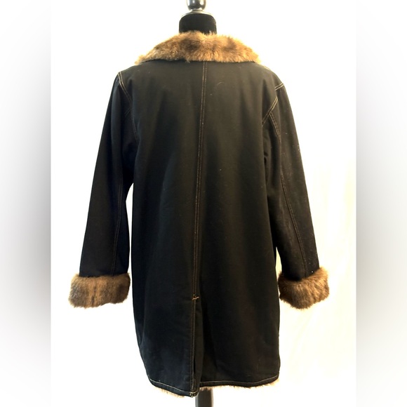 Denim&Co Black Teddy Coat with Brown Faux Fur Trim - Picture 3 of 11